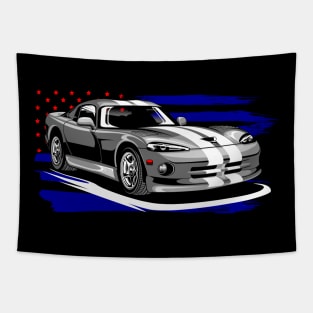 Dodge Viper Old Grey American Flag version Tapestry