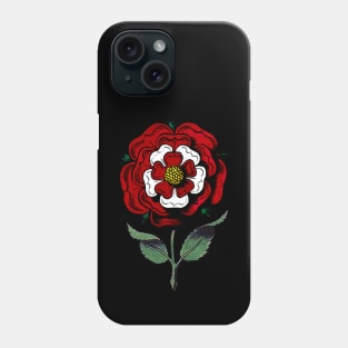 Vintage Tudor Rose on Stem, Red and White Petals Phone Case