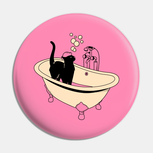 Spa Day Black Cat in pink Pin by The Charcoal Cat Co.