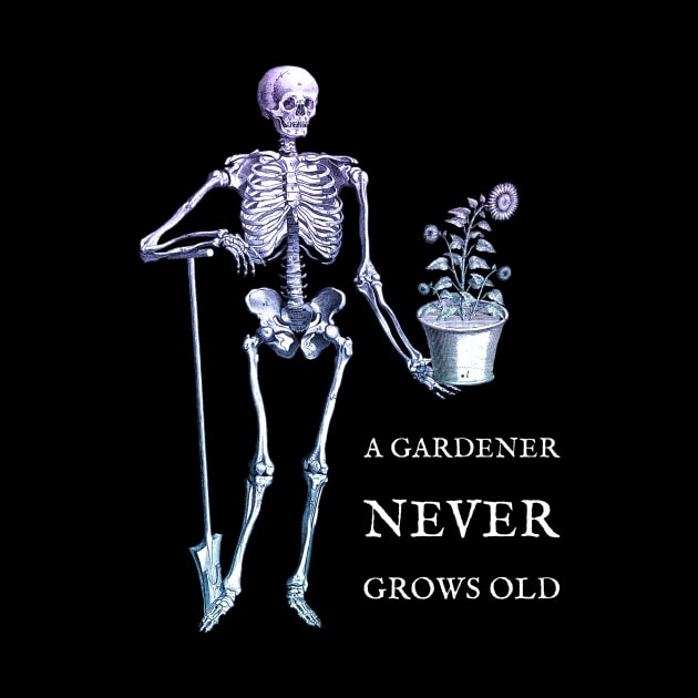 A Gardener Never Grows Old skeleton and sunflower by annaazart