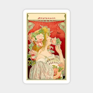 Woman & Pink Roses Amsterdam 1899 Henri & Georges Privat-Livemont Magnet