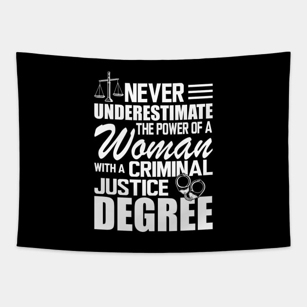 Criminal Justice - Never underestimate the power of a woman with a criminal justice degree w Tapestry by KC Happy Shop