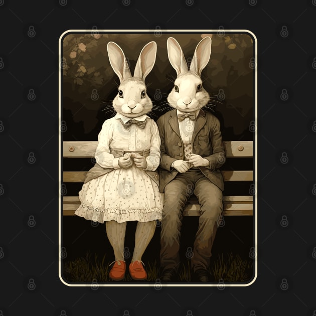 Rabbit Couple On Park Bench Bunny Lovers by Apocatnipse Meow