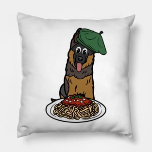 Cute Guard Dog is eating spaghetti Pillow