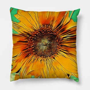 Sun Kissed Sunflower - Green Pillow