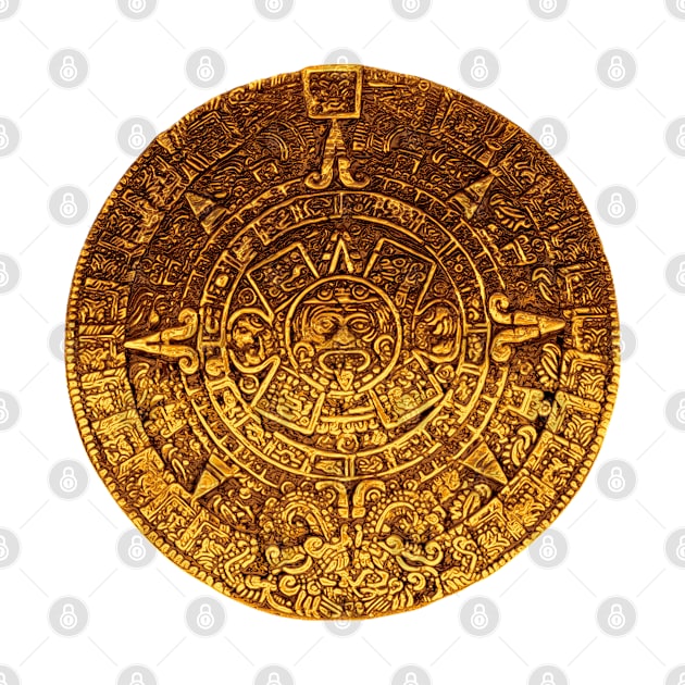 Golden Mayan Calendar Amulet by EDDArt