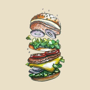 hand watercolour drawing «a hamburger thrown into the air» T-Shirt