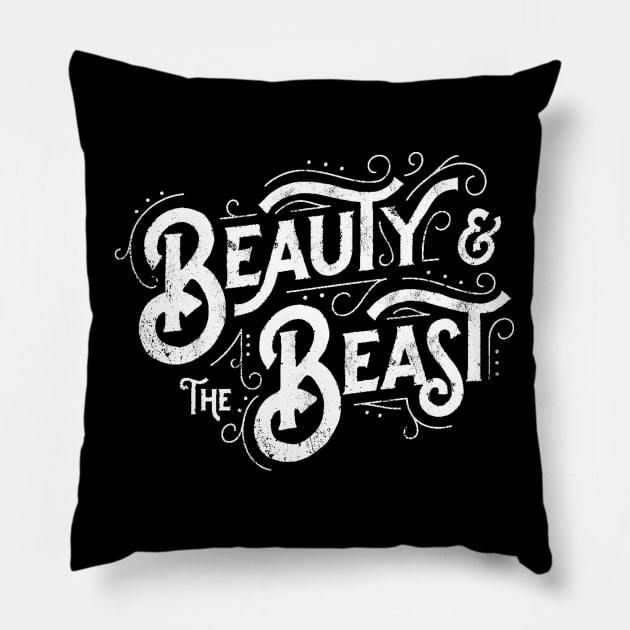 Beauty and the Beast Vintage Typography Pillow by ballhard