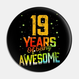 19th Anniversary Gift Vintage Retro 19 Years Of Being Awesome Gifts Funny 19 Years Birthday Men Women Pin