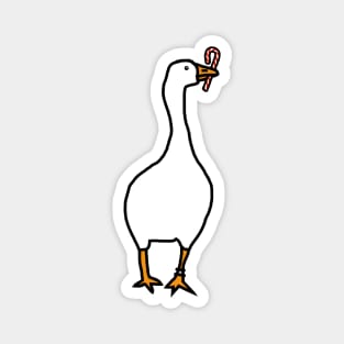 White Goose Steals Christmas Candy Cane Magnet