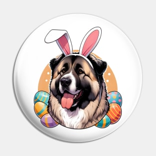 Central Asian Shepherd Dog with Bunny Ears Welcomes Easter Pin