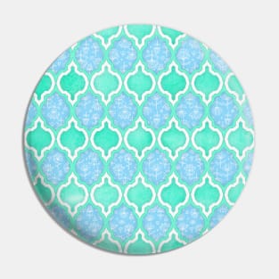 Moroccan Aqua Doodle pattern in mint green, blue & white Pin