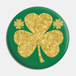 Gold Glitter Irish Lucky Clover Shamrock St Patricks Day Pin