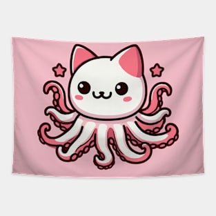 cute pink octopuss cat Tapestry