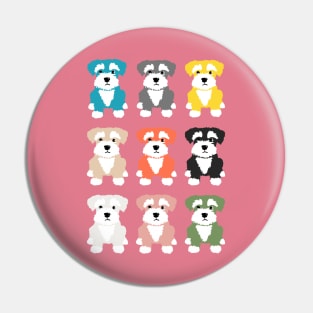Rainbow of Miniature Schnauzer Dogs on Rose Pink Background Pin