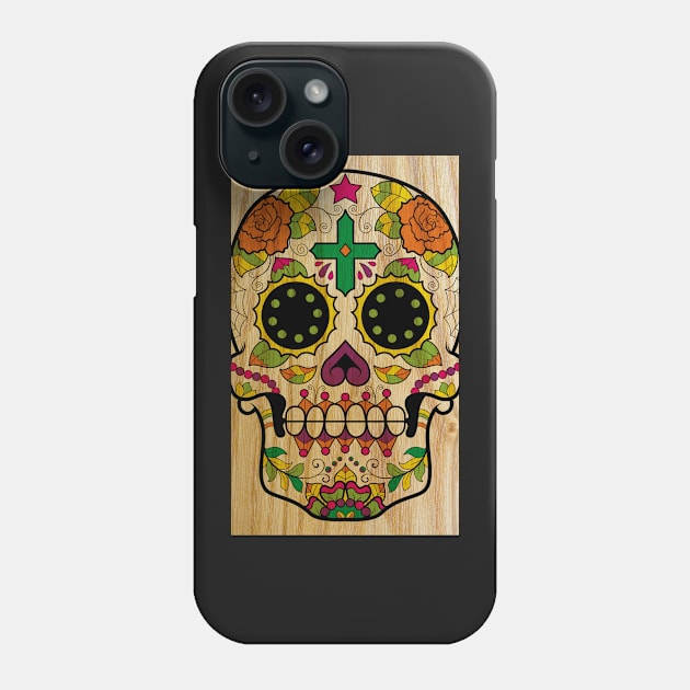 Wood Sugar Skull Phone Case by Bethany-Bailey