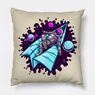 astronaut ride paper plane Pillow