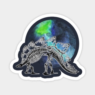 Dinosaur Skeleton in Space Blue Green Planet Magnet