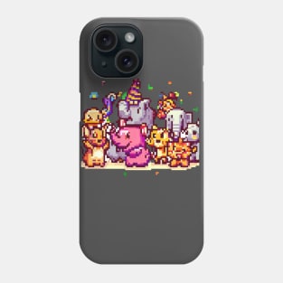 A group of animals having a party or celebrating a holiday, pixel art Phone Case