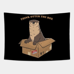 Think Otter the Box: Playful Otter Emerging from a Cardboard Bo Tapestry