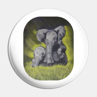 2 Baby Elelphants in the grass Pin