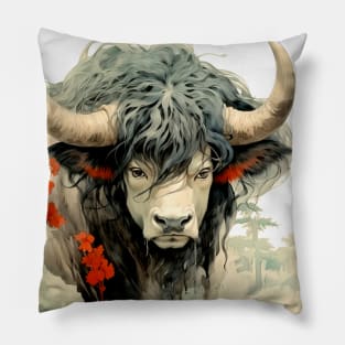 Chinese Mythology: The White Bull of Kunlun (Knock-Out with light background) Pillow