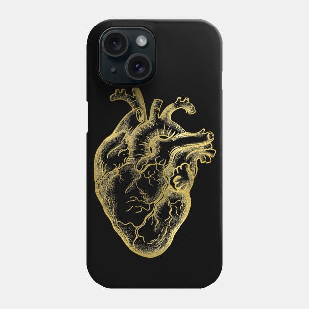 Heart Human Anatomy Gold jellow Phone Case by Collagedream