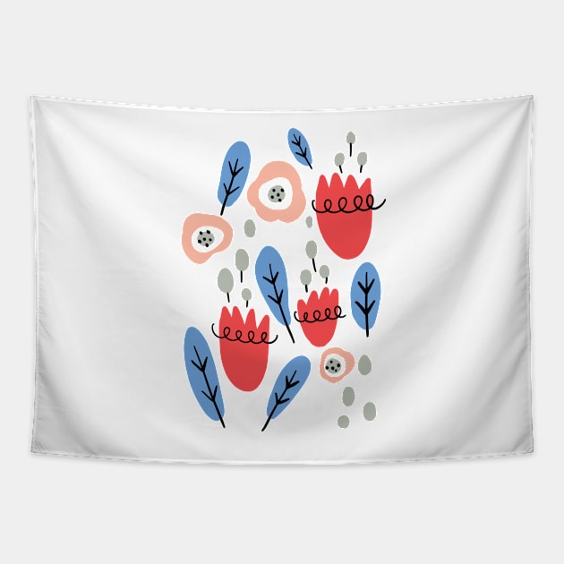 Happy Flowers with Blue Leaves Tapestry by Jacqueline Hurd