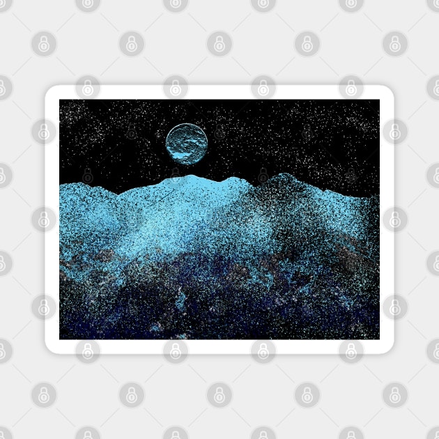 Ice Planet and Ice Moon in the starry dark sky Magnet by Brasilia Catholic