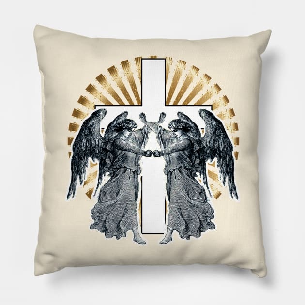 Holy angels of the cross of the Lord Jesus, redeemer of the world Pillow by Marccelus