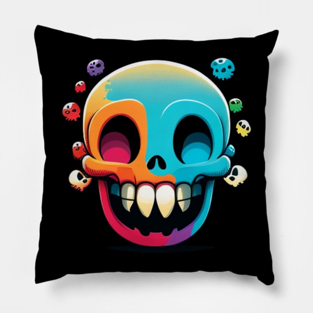 Happy yellow skull Pillow by Crazy skull