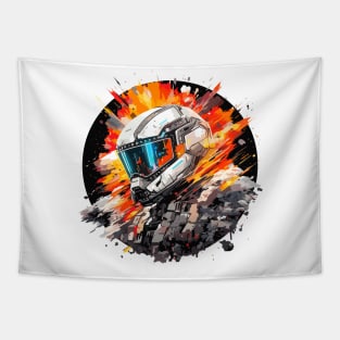 Man With Helmet Video Game Character Futuristic Warrior Portrait  Abstract Tapestry