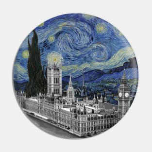 The Starry Night by Vincent Van Gogh and London (Big Ben and Westminster Palace) Pin