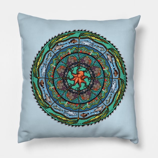 Salish Sea Mandala -light blue Pillow by mernstw