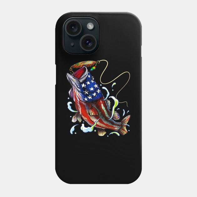 Bass Fishing Fish American Flag Dad Father Fourth Of July Phone Case by Danielss