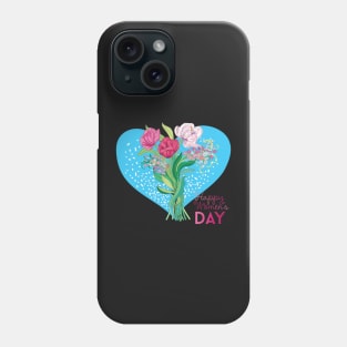 Happy Women's Day in blue heart shape and flowers Phone Case