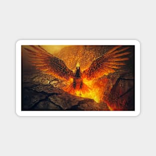 Dark phoenix bird rising out of lava Magnet