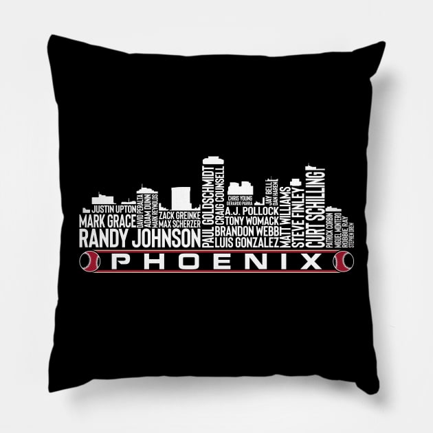 Arizona Baseball Team All Time Legends, Phoenix City Skyline Pillow by Legend Skyline