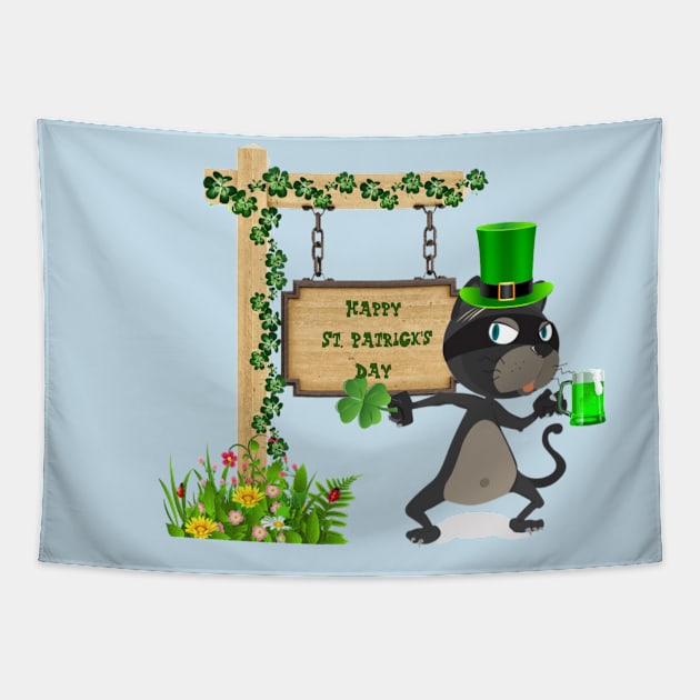 Happy St. Patrick's Day Cat Tapestry by Primigenia