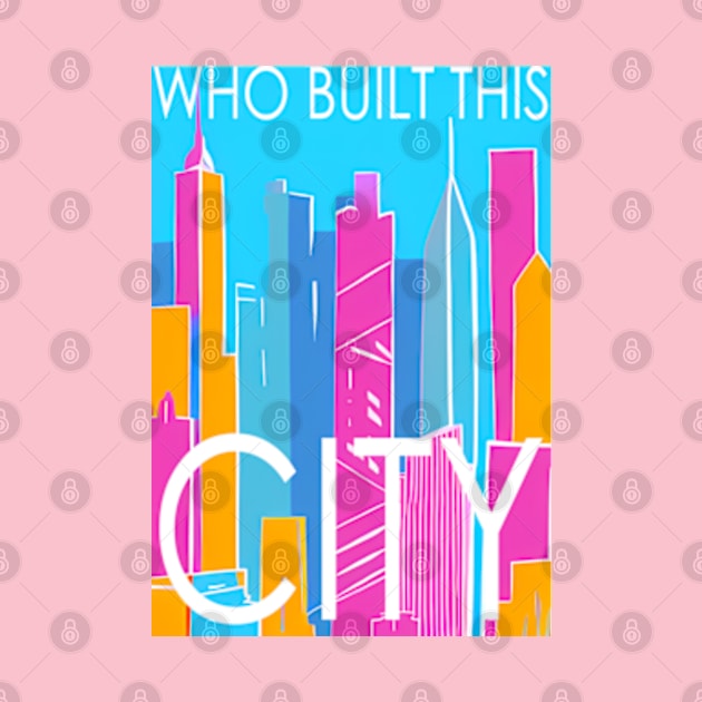 Who built this city! , Skyline in the sea border, pastel color, pink, cyan, chalk art by AISHOPPE