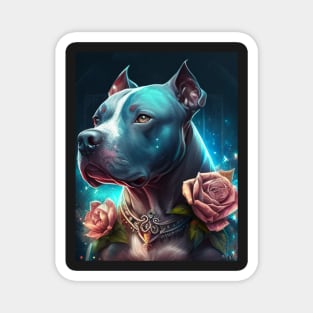 Blue Nose Pit Bull With Roses Magnet