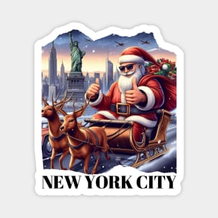 Santa Claus drives sleigh with reindeer to deliver gifts to kids in New York Magnet