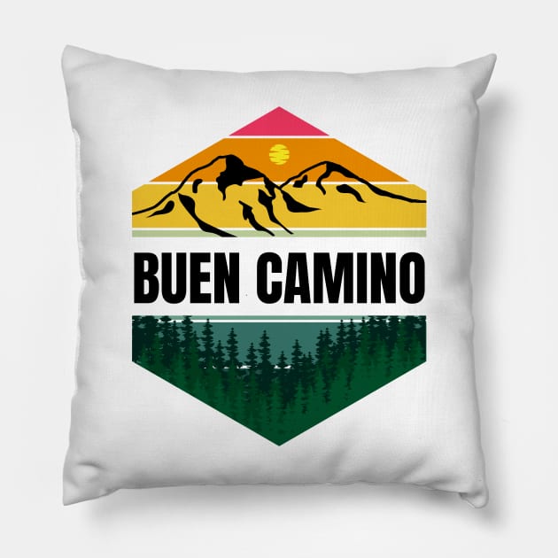 Buen Camino de Santiago de Compostela - The Way of Saint James - Scallop Cathedral, Pilgrimage, Gift, Souvenir, Shop, Present, Shirt, Mug, Hat, Map, Route, Hoodie, Tee, T-Shirt, Credencial, Galicia, Spain, España, Espana Pillow by cloudhiker