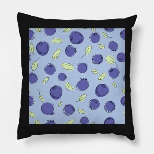 Blueberries and leaves on blue background Pillow