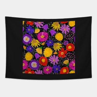 Daisy chain entwined wildflowers black Tapestry