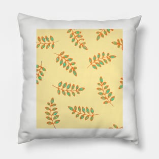 Leaf Prints in orange, teal, pale yellow Pillow