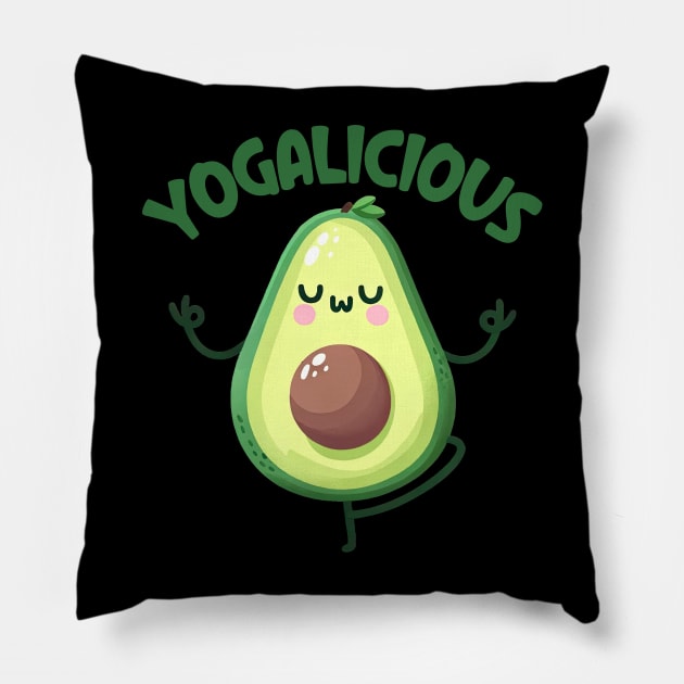 Funny Kawaii Chibi Yogalicious Avocado Pose Pillow by KUH-WAI-EE