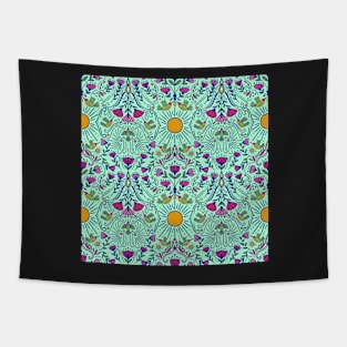 Hummingbird and Flowers Folk Art Pattern Tapestry