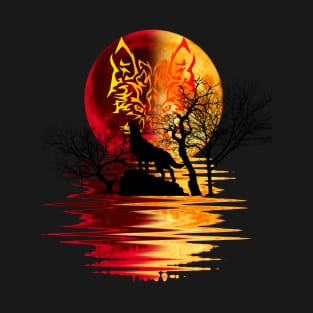 yellow red moon wolf 2 T-Shirt