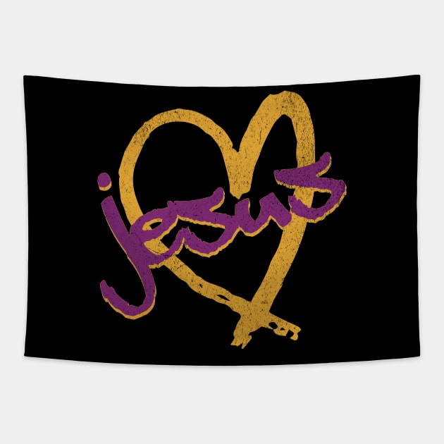 I Love Jesus Vintage 80's & 90's Purple and Yellow Tapestry by Family journey with God